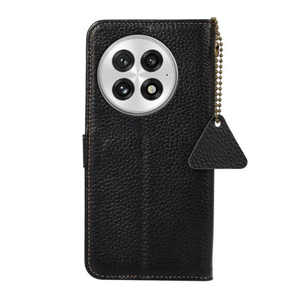 For OnePlus 13 Case RFID Blocking Genuine Cow Leather Phone Cover Litchi Texture