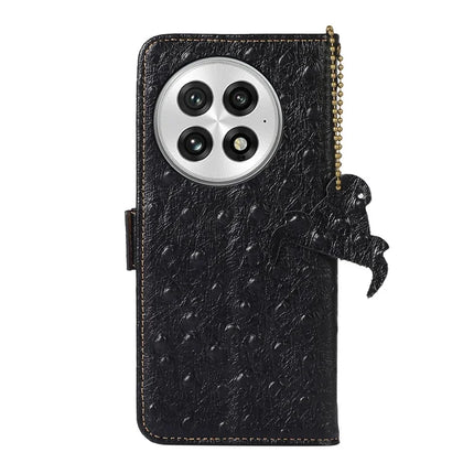For OnePlus 13 Case RFID Blocking Genuine Cow Leather Phone Case Ostrich Texture