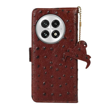 For OnePlus 13 Case RFID Blocking Genuine Cow Leather Phone Case Ostrich Texture