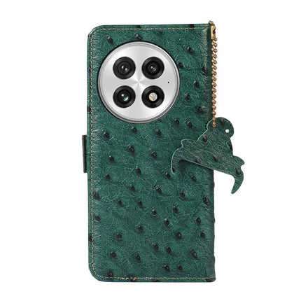 For OnePlus 13 Case RFID Blocking Genuine Cow Leather Phone Case Ostrich Texture