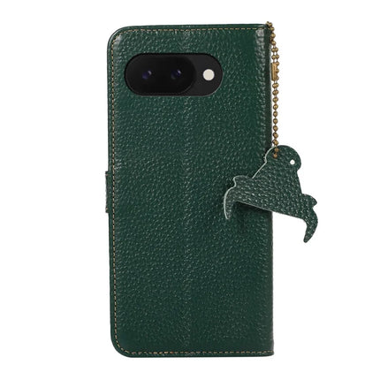 For Google Pixel 9a Case RFID Blocking Genuine Cow Leather Phone Cover Litchi Texture
