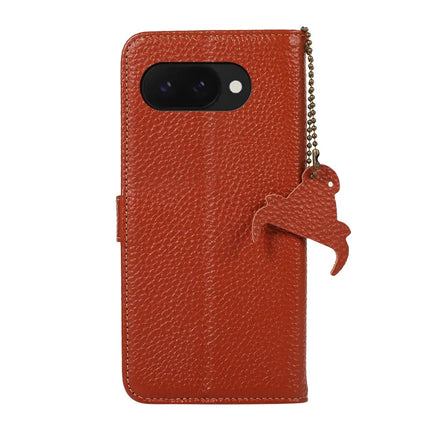 For Google Pixel 9a Case RFID Blocking Genuine Cow Leather Phone Cover Litchi Texture