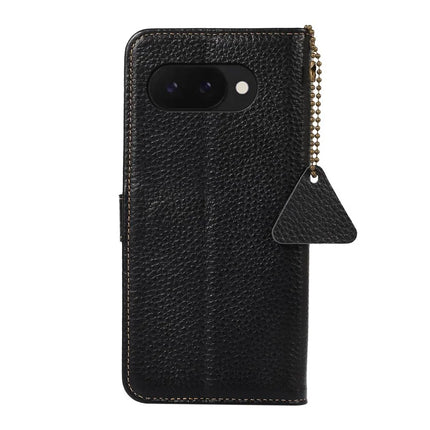 For Google Pixel 9a Case RFID Blocking Genuine Cow Leather Phone Cover Litchi Texture