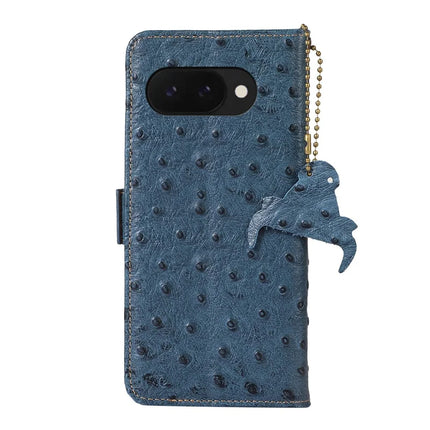 For Google Pixel 9a Case RFID Blocking Genuine Cow Leather Phone Case Ostrich Texture