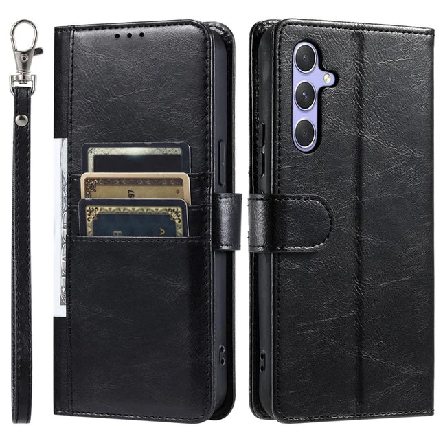 013 Style For Samsung Galaxy A36 5G Case PU Leather Anti-Fall Phone Cover with 6 Card Slots - Black