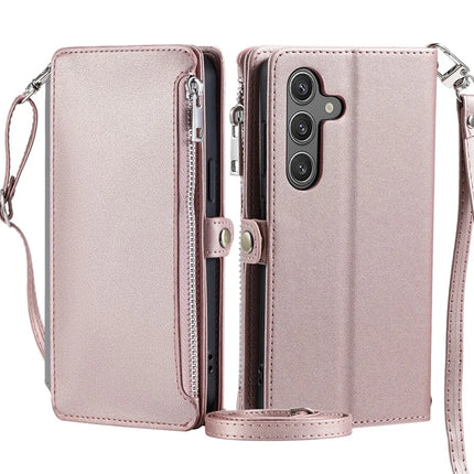 015 Style For Samsung Galaxy A36 5G Case TPU+PU Leather Wallet Phone Cover with Straps - Rose Gold