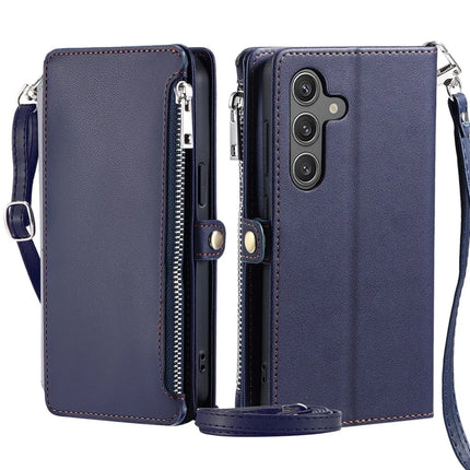 015 Style For Samsung Galaxy A36 5G Case TPU+PU Leather Wallet Phone Cover with Straps - Blue