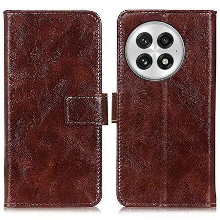 For OnePlus 13 Leather Case Wallet Phone Cover Crazy Horse Texture - Brown