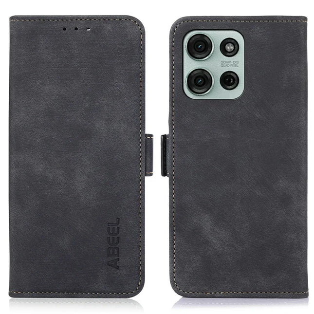 ABEEL For Motorola Moto G75 5G Wallet Phone Case Retro Leather Flip Cover with Stand - Black