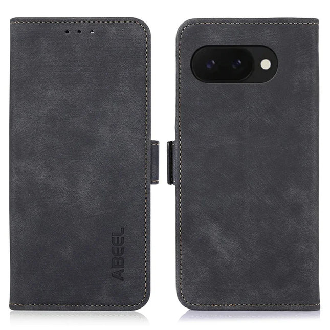 ABEEL For Google Pixel 9a Wallet Phone Case Retro Leather Flip Cover with Stand - Black