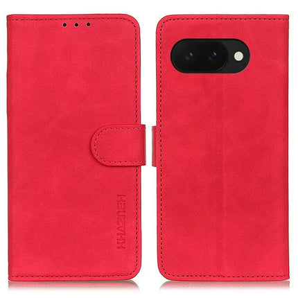 KHAZNEH For Google Pixel 9a Case PU Leather Retro Texture Phone Cover - Red