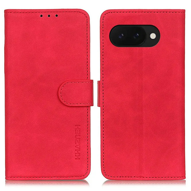 KHAZNEH For Google Pixel 9a Case PU Leather Retro Texture Phone Cover - Red