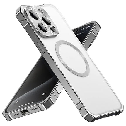 For iPhone 16 Pro Max Case Compatible with MagSafe Hard PC Metal Frame Frosted Phone Back Cover - Titanium Grey
