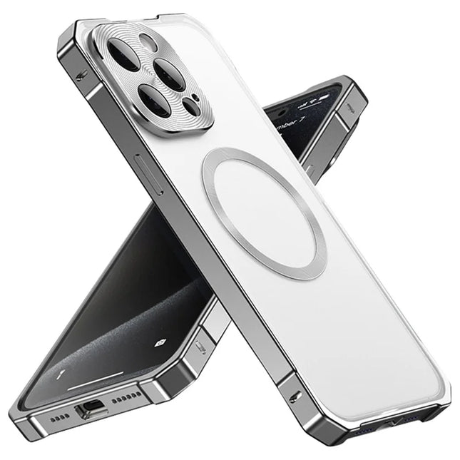 For iPhone 16 Pro Max Case Compatible with MagSafe Hard PC Metal Frame Frosted Phone Back Cover - Titanium Grey