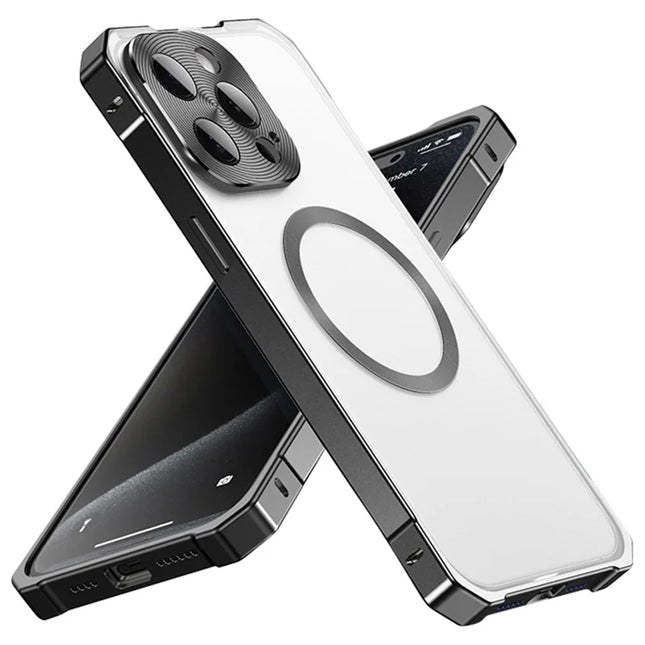 For iPhone 16 Pro Max Case Compatible with MagSafe Hard PC Metal Frame Frosted Phone Back Cover - Black
