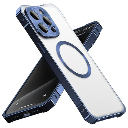 For iPhone 16 Pro Max Case Compatible with MagSafe Hard PC Metal Frame Frosted Phone Back Cover - Blue