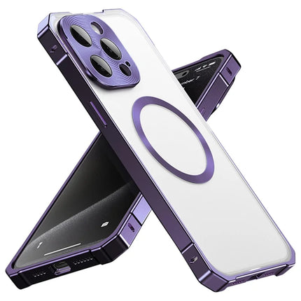 For iPhone 16 Pro Max Case Compatible with MagSafe Hard PC Metal Frame Frosted Phone Back Cover - Purple