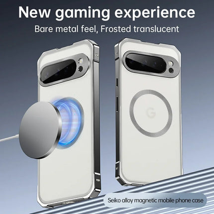 For Google Pixel 9 Case Compatible with MagSafe Hard PC Metal Frame Frosted Phone Back Cover