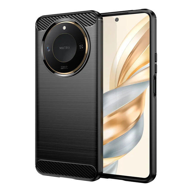 For Honor X60 5G Case Carbon Fiber Texture Brushed Anti Fingerprint Phone Back Cover - Black