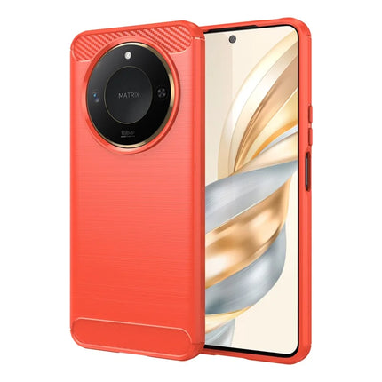 For Honor X60 5G Case Carbon Fiber Texture Brushed Anti Fingerprint Phone Back Cover - Red