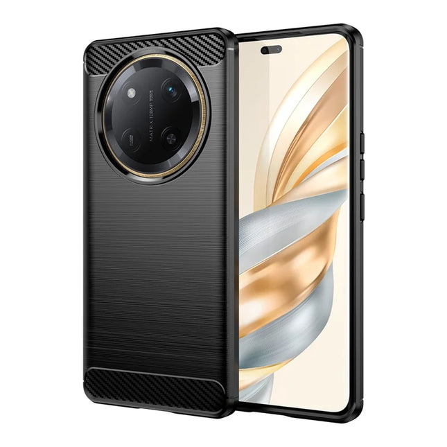 For Honor X60 Pro 5G Case Carbon Fiber Texture Brushed Anti Fingerprint Phone Back Cover - Black