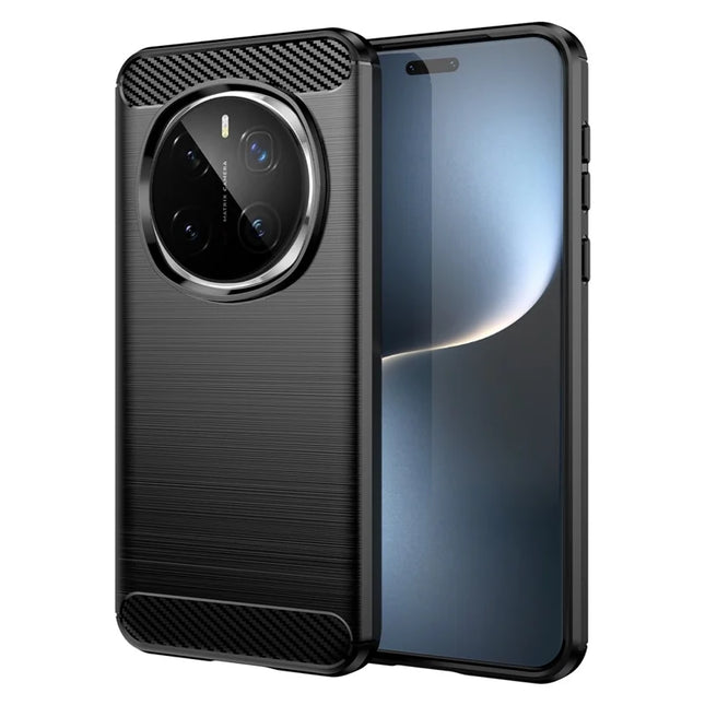 For Honor Magic7 Pro 5G Case Carbon Fiber Texture Brushed Anti Fingerprint Phone Back Cover - Black