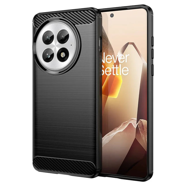 For OnePlus 13 Case Carbon Fiber Texture Brushed Anti Fingerprint Phone Back Cover - Black