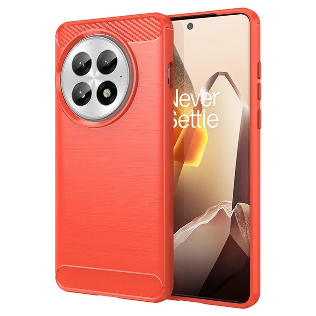 For OnePlus 13 Case Carbon Fiber Texture Brushed Anti Fingerprint Phone Back Cover - Red