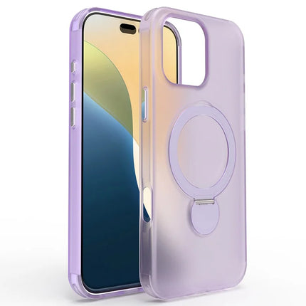 For iPhone 16 Pro Magnetic Case TPU+PC Phone Cover with Kickstand - Purple