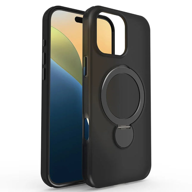 For iPhone 16 Pro Max Magnetic Case TPU+PC Phone Cover with Kickstand - Black