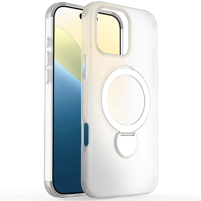 For iPhone 16 Pro Max Magnetic Case TPU+PC Phone Cover with Kickstand - White