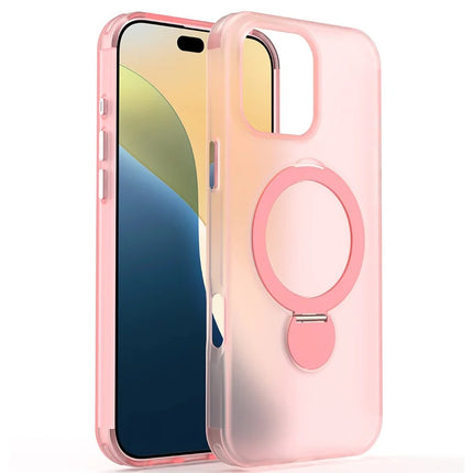 For iPhone 16 Pro Max Magnetic Case TPU+PC Phone Cover with Kickstand - Pink