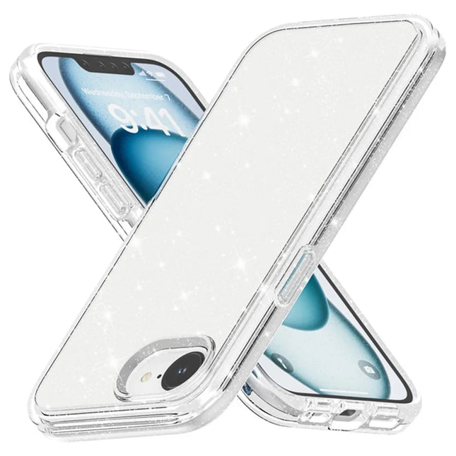 For iPhone 16e Case Thickened Shockproof TPU + PC Glitter Back Cover - White