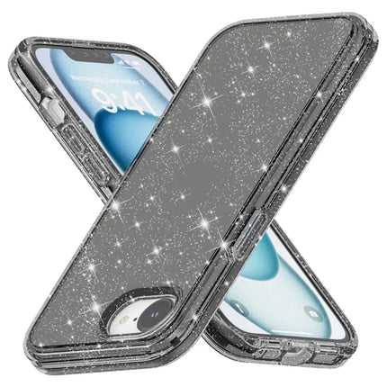For iPhone 16e Case Thickened Shockproof TPU + PC Glitter Back Cover - Black