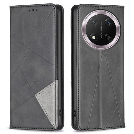 For Honor Magic7 Lite 5G / X9c 5G / X60 Pro 5G Case Card Slots Geometry Imprint Leather Phone Cover - Black