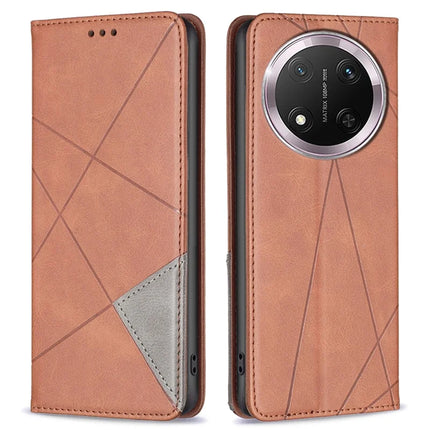For Honor Magic7 Lite 5G / X9c 5G / X60 Pro 5G Case Card Slots Geometry Imprint Leather Phone Cover - Brown
