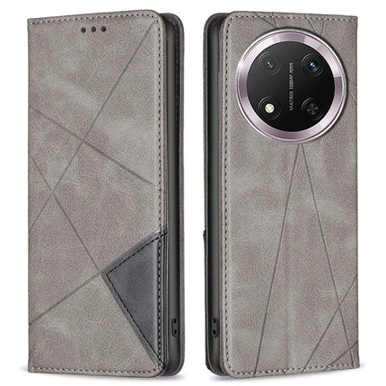 For Honor Magic7 Lite 5G / X9c 5G / X60 Pro 5G Case Card Slots Geometry Imprint Leather Phone Cover - Grey