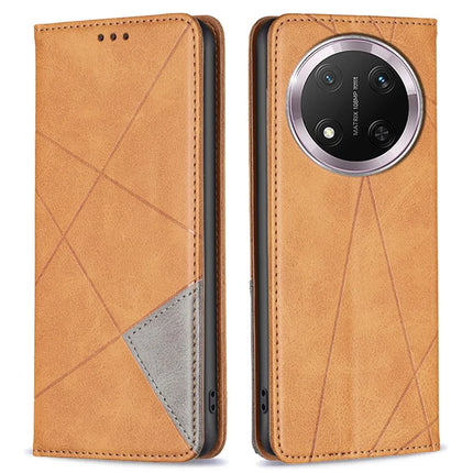 For Honor Magic7 Lite 5G / X9c 5G / X60 Pro 5G Case Card Slots Geometry Imprint Leather Phone Cover - Yellow