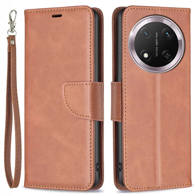 For Honor Magic7 Lite 5G / X9c 5G / X60 Pro 5G Case Shockproof PU Leather Cover with Wallet Card Slots - Brown