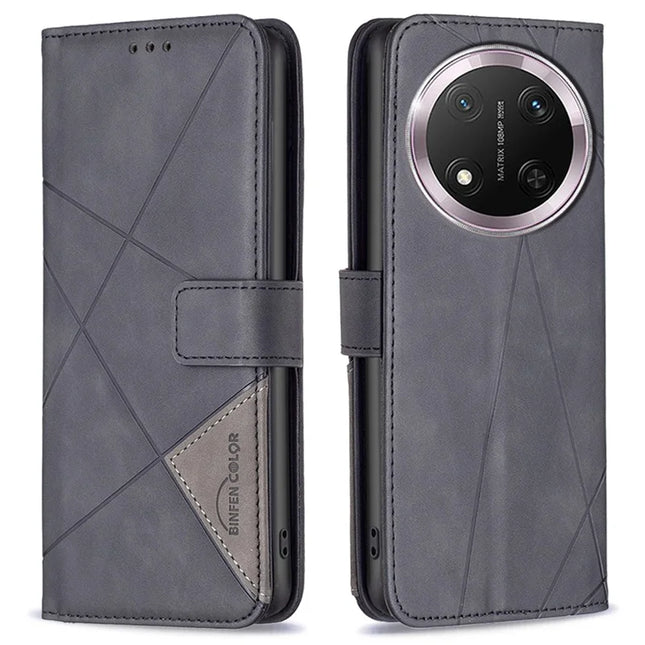 BINFEN COLOR BF05 For Honor Magic7 Lite 5G / X9c 5G / X60 Pro 5G Case Leather Phone Cover Wallet Stand - Black