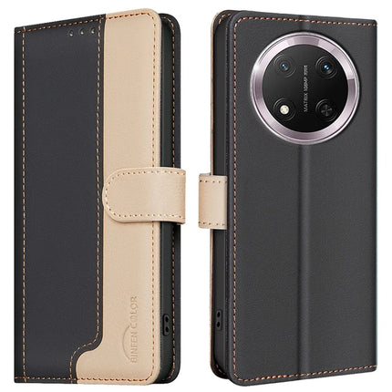 BINFEN COLOR BF33 for Honor Magic7 Lite 5G / X9c 5G / X60 Pro 5G Leather Case Splicing Color RFID Blocking - Black