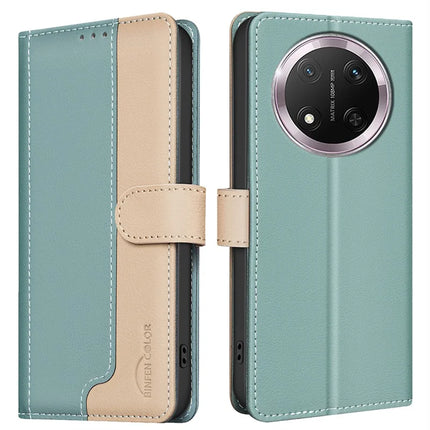 BINFEN COLOR BF33 for Honor Magic7 Lite 5G / X9c 5G / X60 Pro 5G Leather Case Splicing Color RFID Blocking - Green