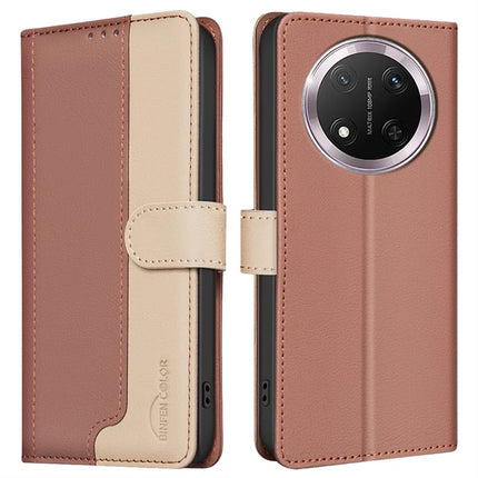 BINFEN COLOR BF33 for Honor Magic7 Lite 5G / X9c 5G / X60 Pro 5G Leather Case Splicing Color RFID Blocking - Brown