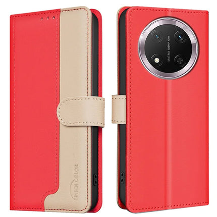 BINFEN COLOR BF33 for Honor Magic7 Lite 5G / X9c 5G / X60 Pro 5G Leather Case Splicing Color RFID Blocking - Red