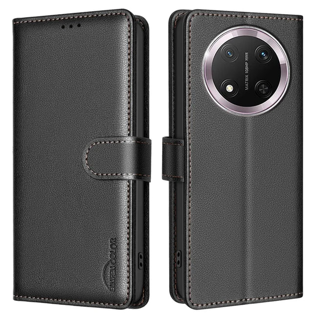 BINFEN COLOR BF32 For Honor Magic7 Lite 5G / X9c 5G / X60 Pro 5G Leather Case Wallet RFID Blocking Phone Cover - Black