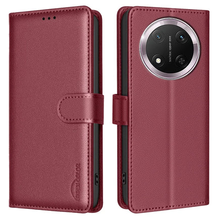 BINFEN COLOR BF32 For Honor Magic7 Lite 5G / X9c 5G / X60 Pro 5G Leather Case Wallet RFID Blocking Phone Cover - Red