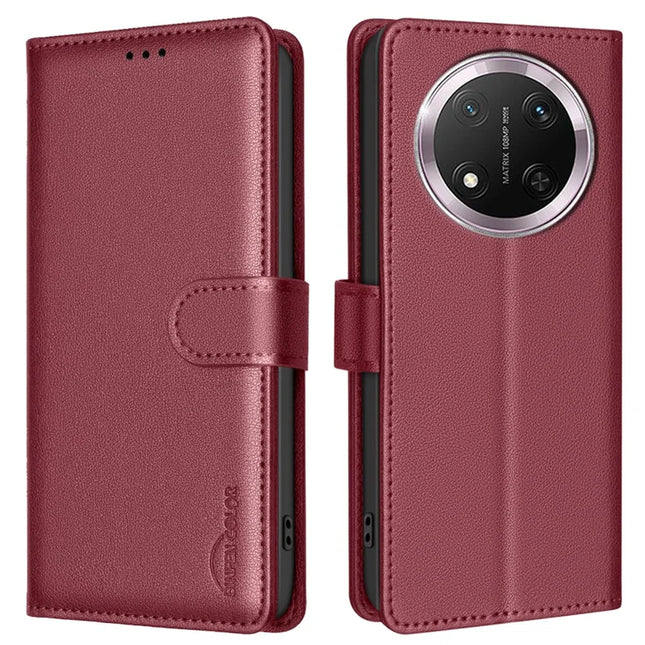 BINFEN COLOR BF32 For Honor Magic7 Lite 5G / X9c 5G / X60 Pro 5G Leather Case Wallet RFID Blocking Phone Cover - Red