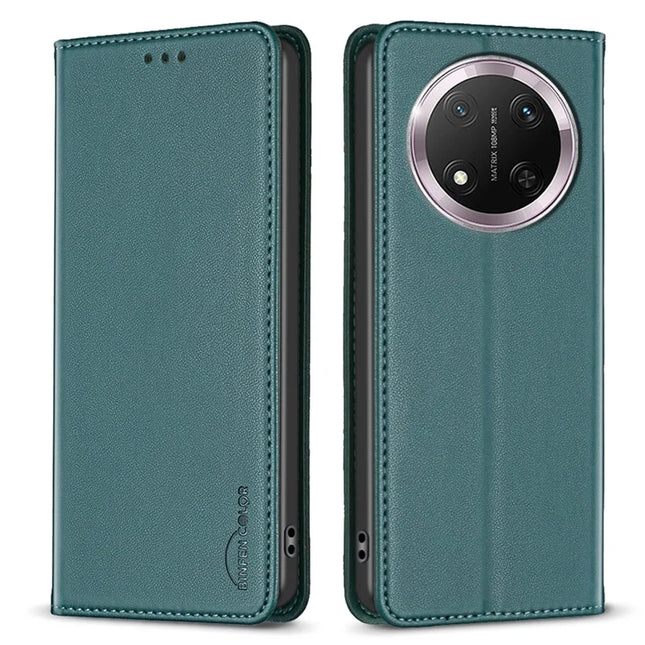 BINFEN COLOR BF18 For Honor Magic7 Lite 5G / X9c 5G / X60 Pro 5G Leather Case Card Slots Phone Cover - Green