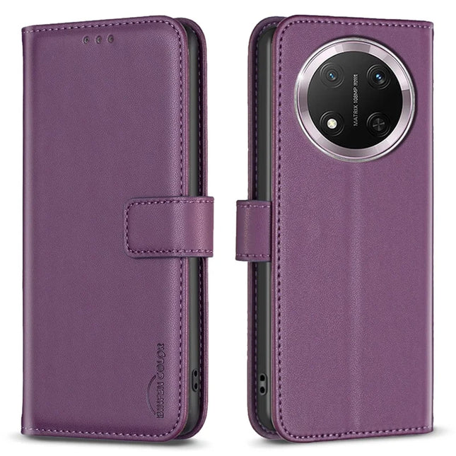 BINFEN COLOR BF17 For Honor Magic7 Lite 5G / X9c 5G / X60 Pro 5G Case Wallet Folio Flip Leather Cover - Dark Purple