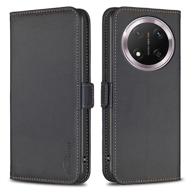 BINFEN COLOR BF31 For Honor Magic7 Lite 5G / X9c 5G / X60 Pro 5G Case PU Leather Flip Folio Phone Wallet Cover - Black
